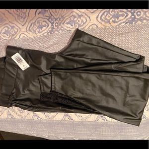 Black faux leather legging with lace ankle detail 3X